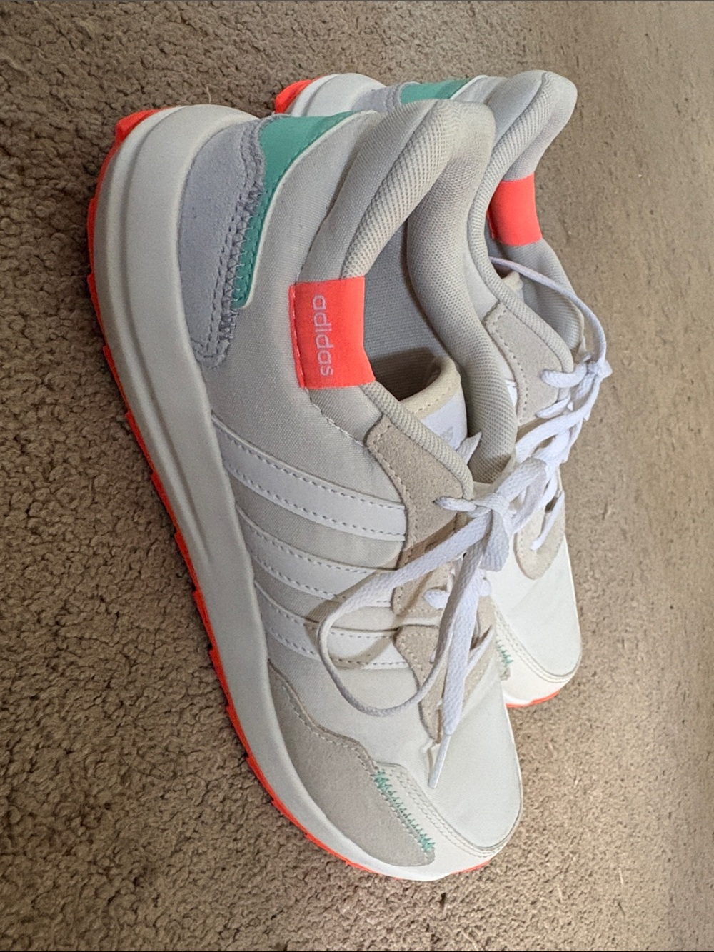 adidas Women White Sneakers with Coral and Teal Accents